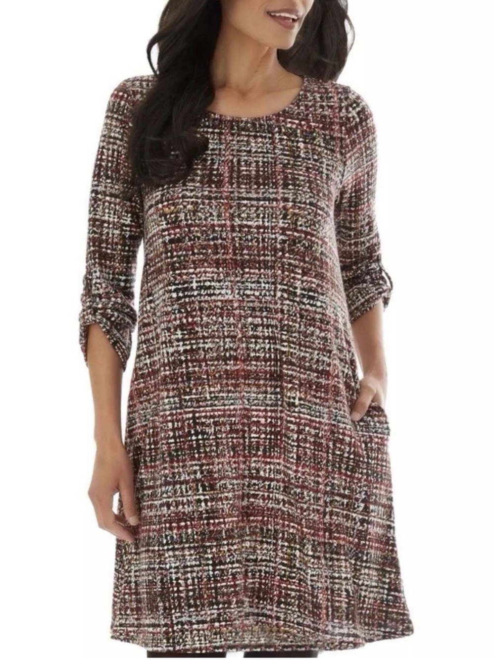 Apt 9 Textured Tweed-Look Swing Dress Multi 3/4 Sleeve NWT $50